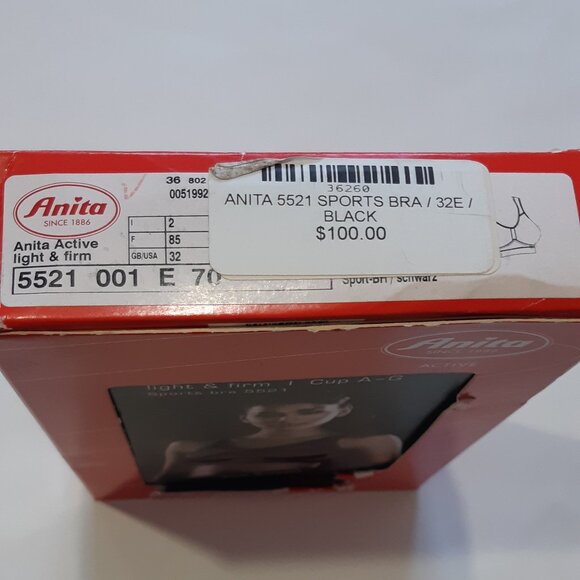 Anita  Sports Bra  5521 Size 32E Active Light & Firm    Black Color - Picture 3 of 7